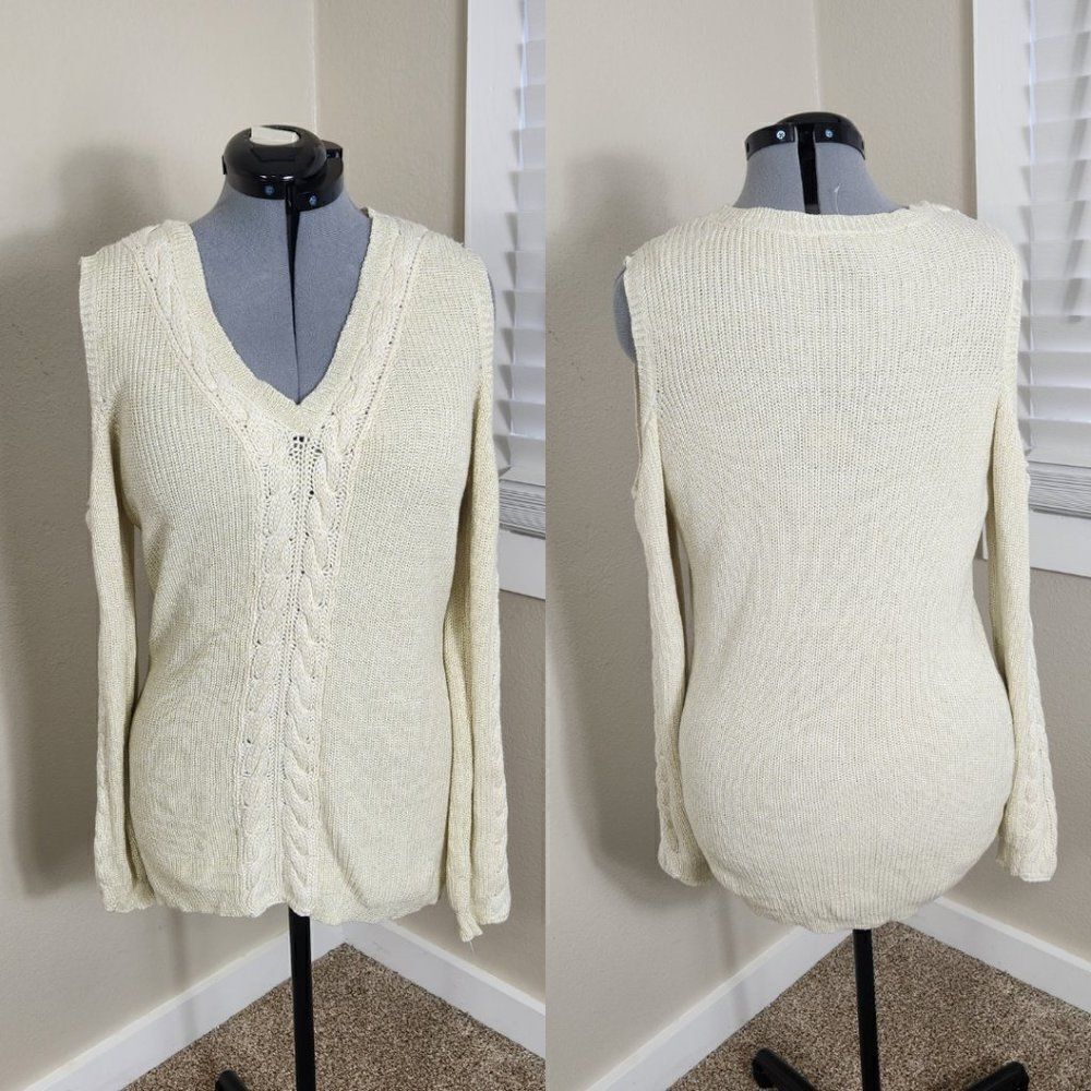 Ashley Stewart Sweater NWT Size 14/16 Gold Metallic Cold Shoulder